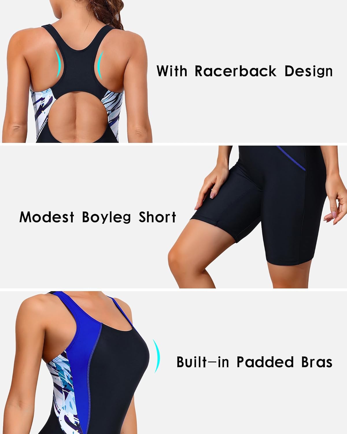 Size L beautyin Women's Boyleg One Piece Swimsuit Racerback Athletic Bathing Suit